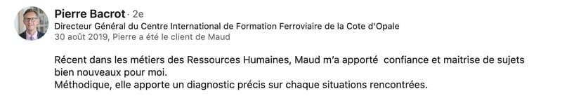 Recommandation LinkedIn de Pierre Bacrot (Coaching de dirigeant)